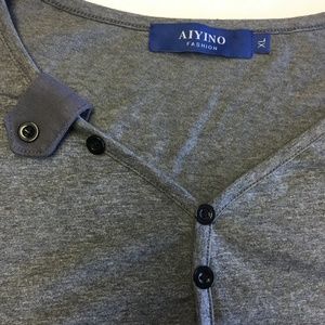 AIYINO XL GRAY SHORT SLEEVE BUTTON V NECK TEE